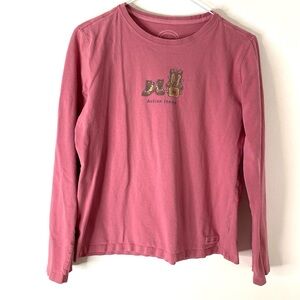 Life Is Good Relaxed Fit Action Items Crew Neck Long Sleeve Top 100% Cotton Pink